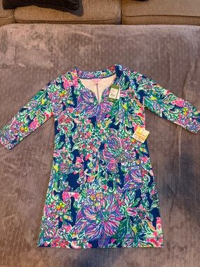 Lilly Pulitzer Navy Dress with Pink, Green & Turquoise Floral Print